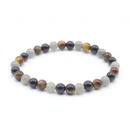Pulsera 6mm Proteccion, Labradorita, Turmalina, Ojo de Tigre